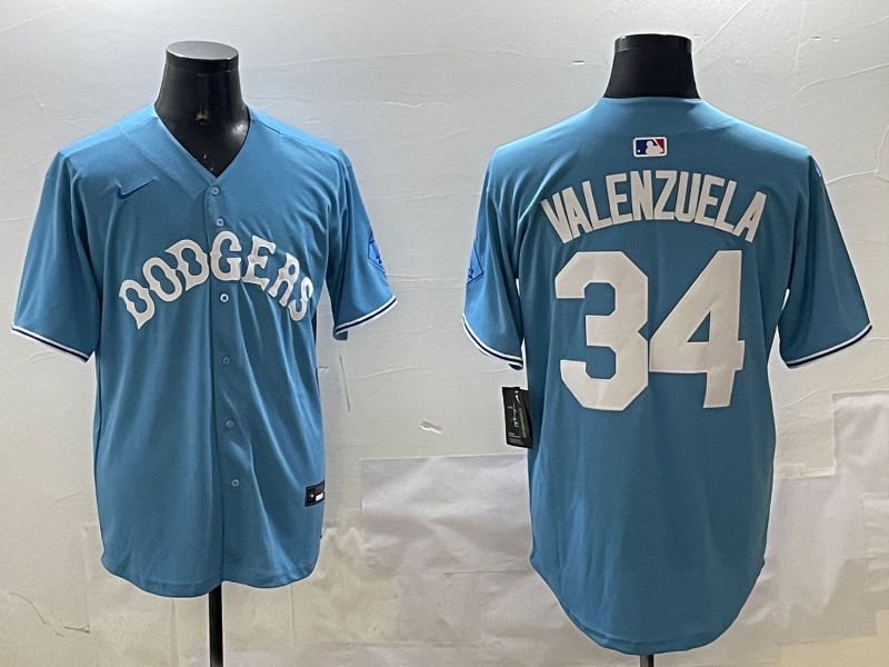Men Los Angeles Dodgers #34 Valenzuela Light Blue Joint Name 2025 Nike MLB Jersey style 316->los angeles dodgers->MLB Jersey